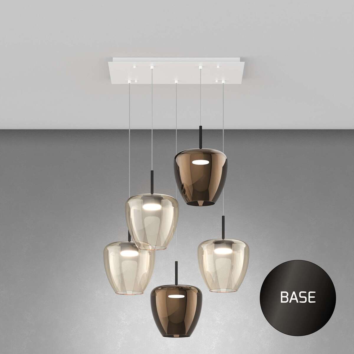1236NB/S5 RG-AB SOSP. NEARLY BLACK 5 LUCI RETTANGOLARE VETRI GRANDI (3 AMBRA + 2 BRONZO)