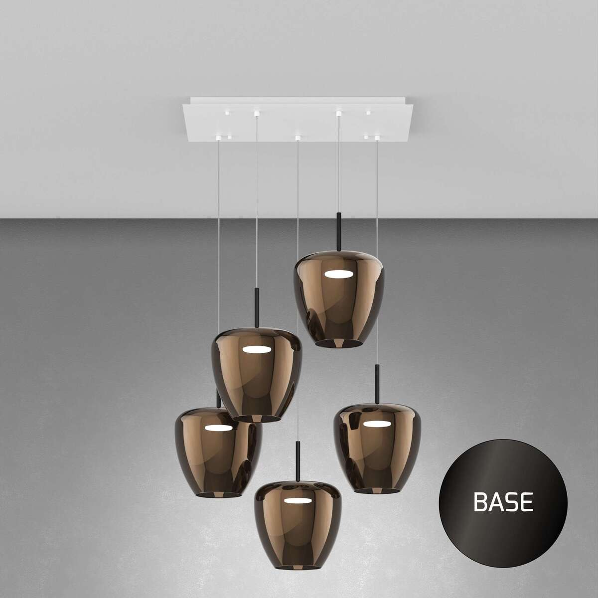 1236NB/S5 RG-BR SOSP. NEARLY BLACK 5 LUCI RETTANGOLARE VETRI GRANDI BRONZO