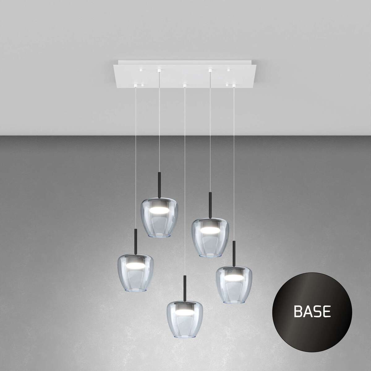 1236NB/S5 RP-BL SOSP. NEARLY BLACK 5 LUCI RETTANGOLARE VETRI PICCOLI BLU