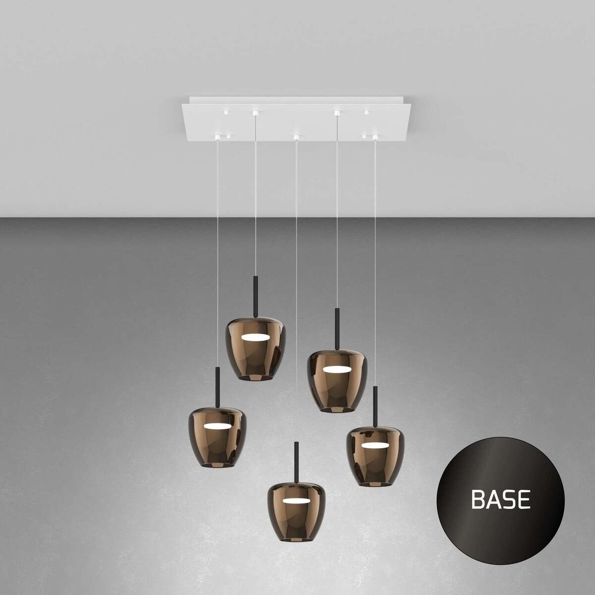 1236NB/S5 RP-BR SOSP. NEARLY BLACK 5 LUCI RETTANGOLARE VETRI PICCOLI BRONZO