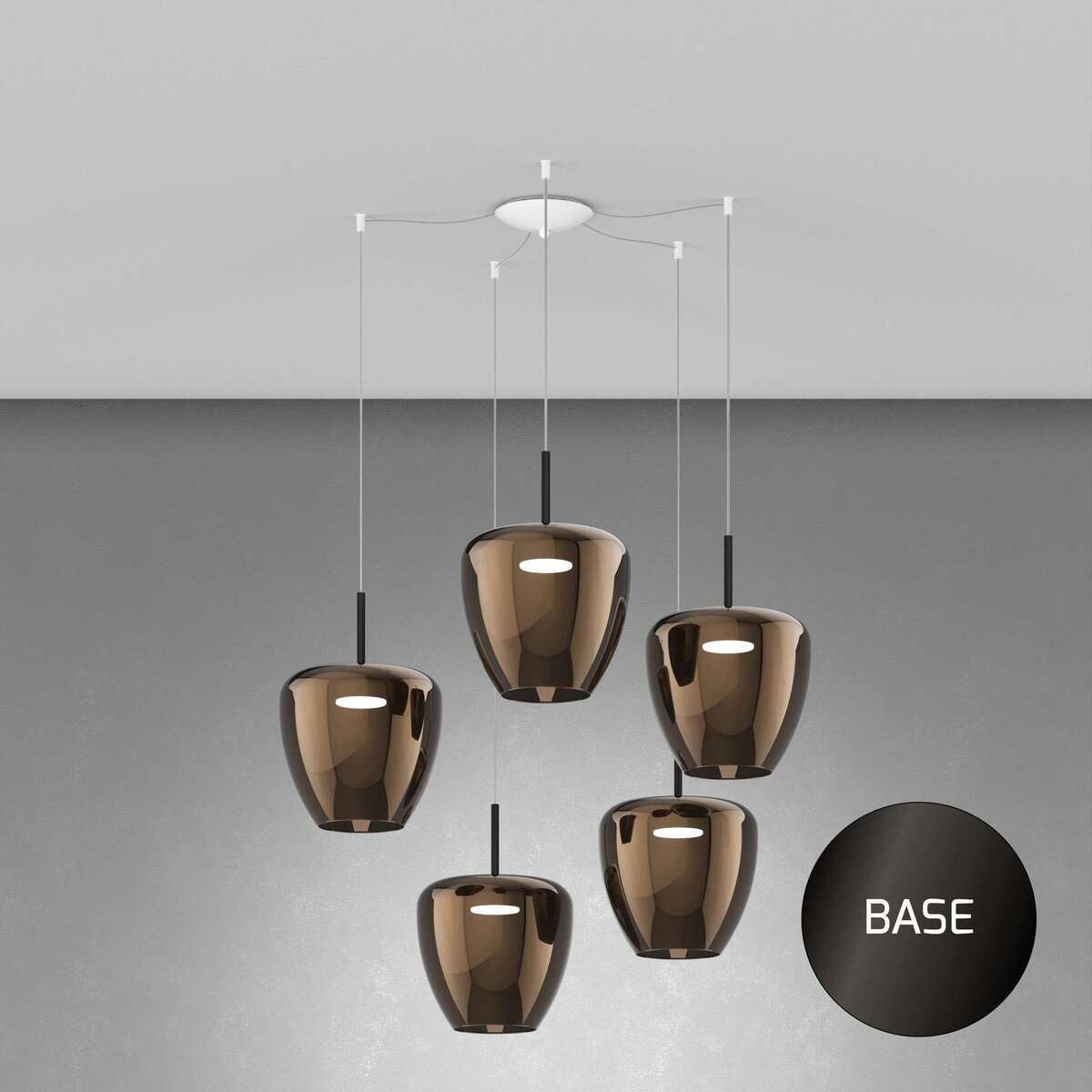 1236NB/S5 SG-BR SOSP. NEARLY BLACK 5 LUCI SPOSTABILE VETRI GRANDI BRONZO