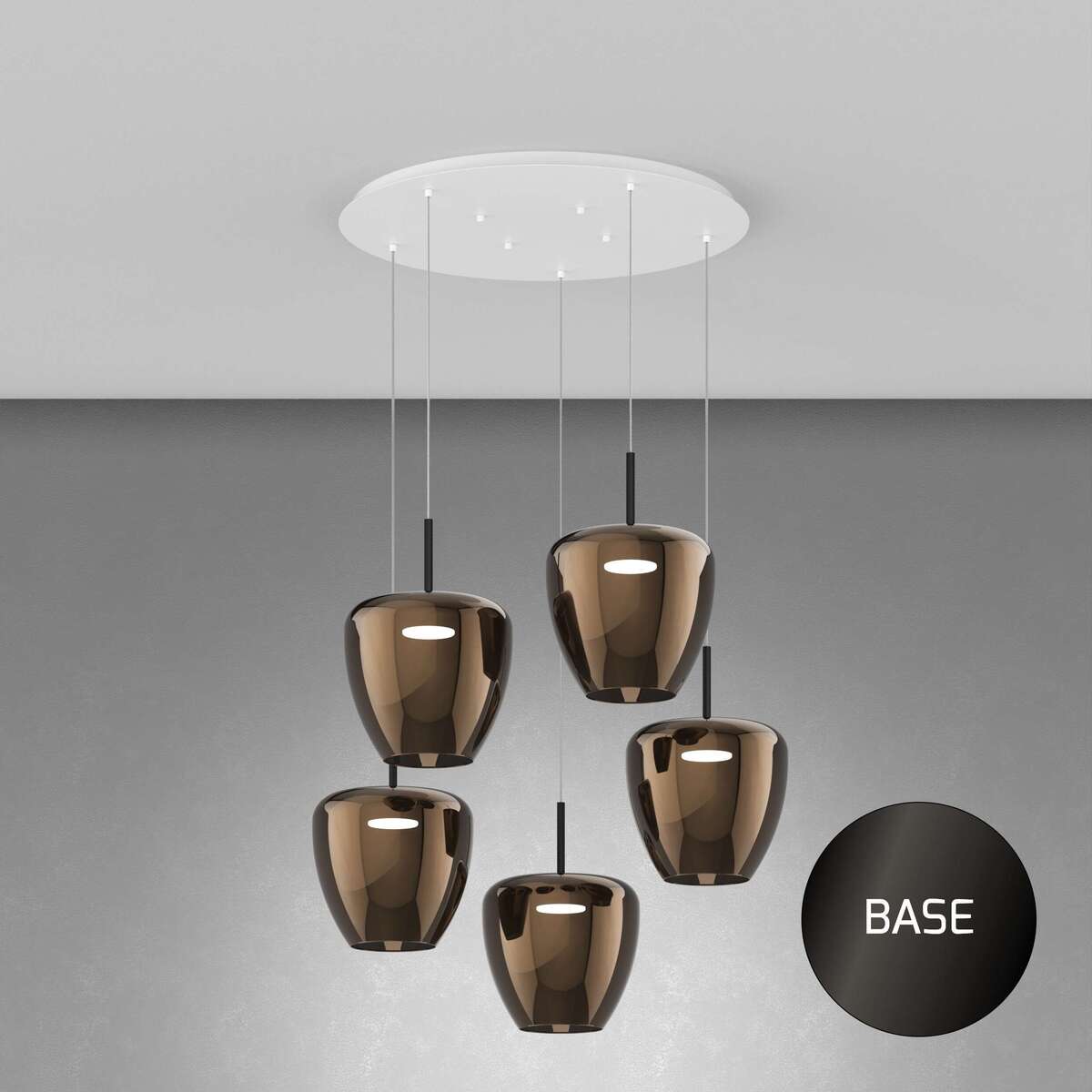 1236NB/S5 TG-BR SOSP. NEARLY BLACK 5 LUCI TONDO VETRI GRANDI BRONZO
