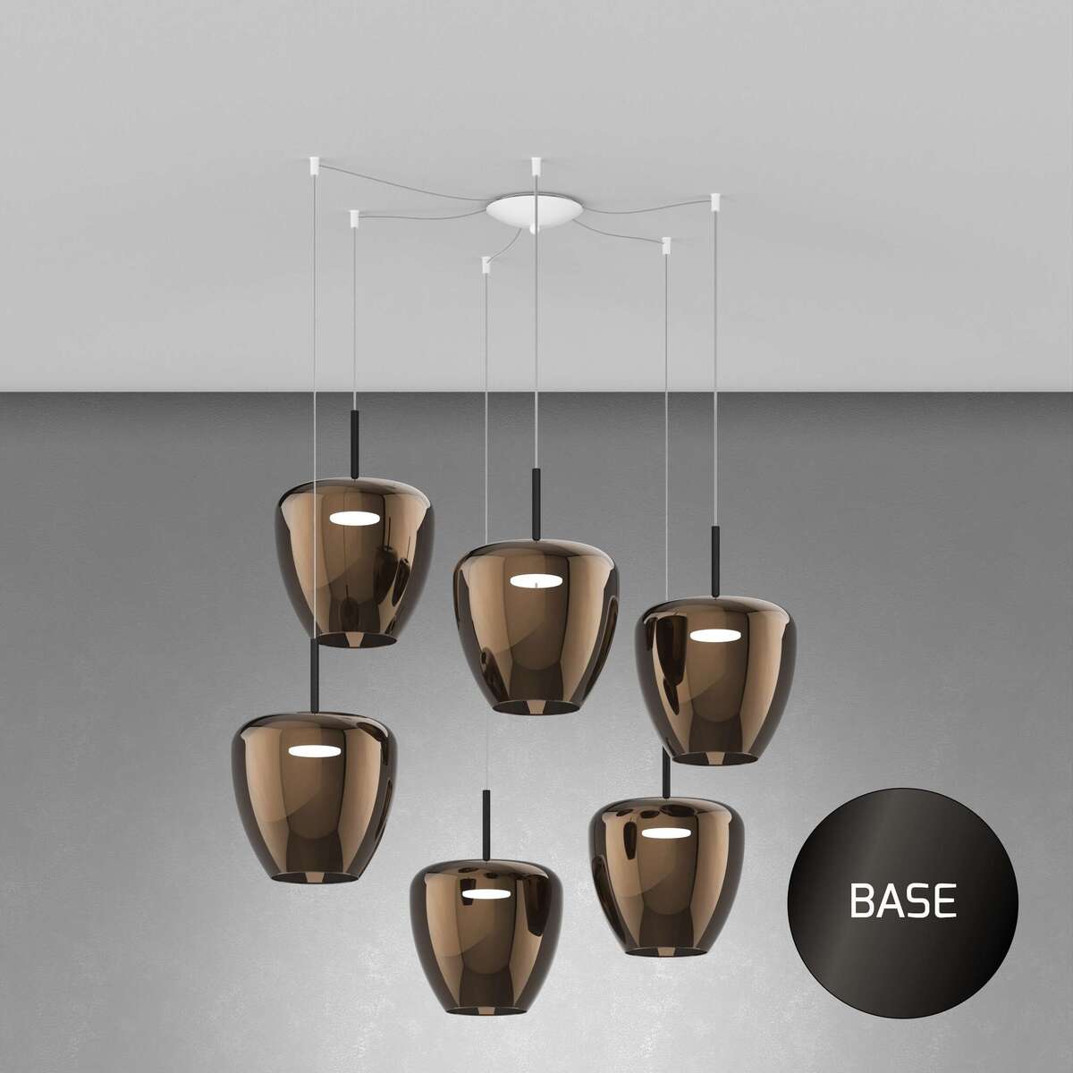 1236NB/S6 SG-BR SOSP. NEARLY BLACK 6 LUCI SPOSTABILE VETRI GRANDI BRONZO