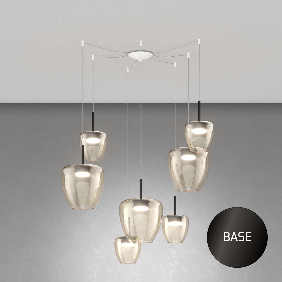 1236NB/S7 SMIX-AM SOSP. NEARLY BLACK 7 LUCI SPOSTABILE VETRI (4 PICCOLI + 3 GRANDI) TUTTI AMBRA