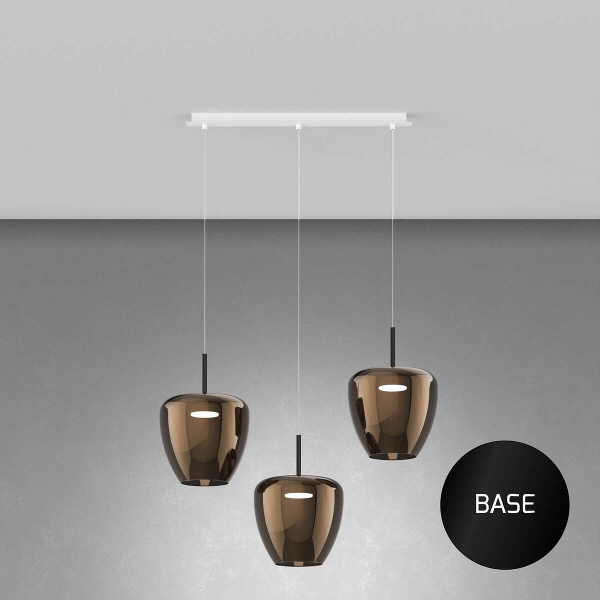 1236NE/S3 RG-BR SOSP. NERO 3 LUCI RETTANGOLARE VETRI GRANDI BRONZO