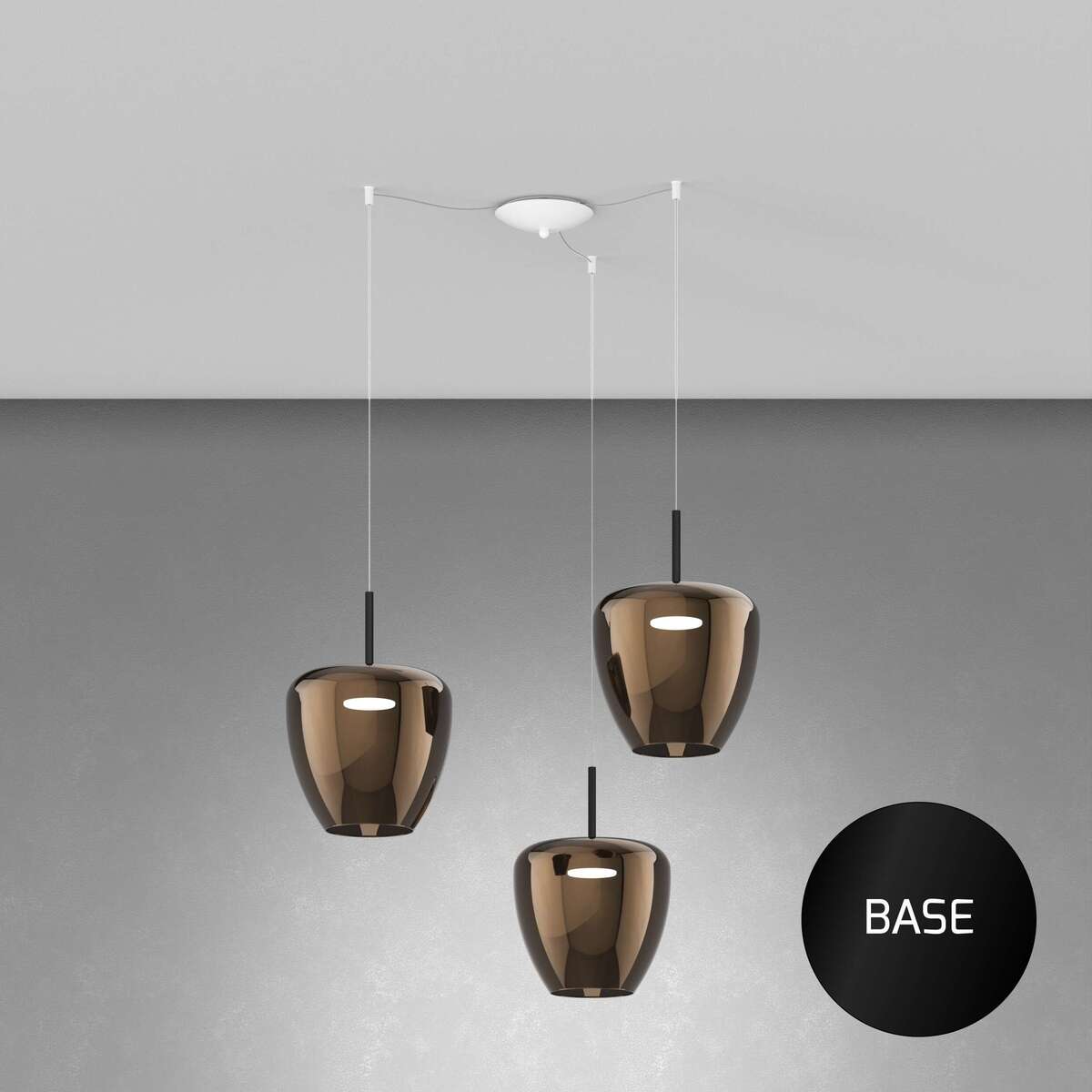 1236NE/S3 SG-BR SOSP. NERO 3 LUCI SPOSTABILE VETRI GRANDI BRONZO