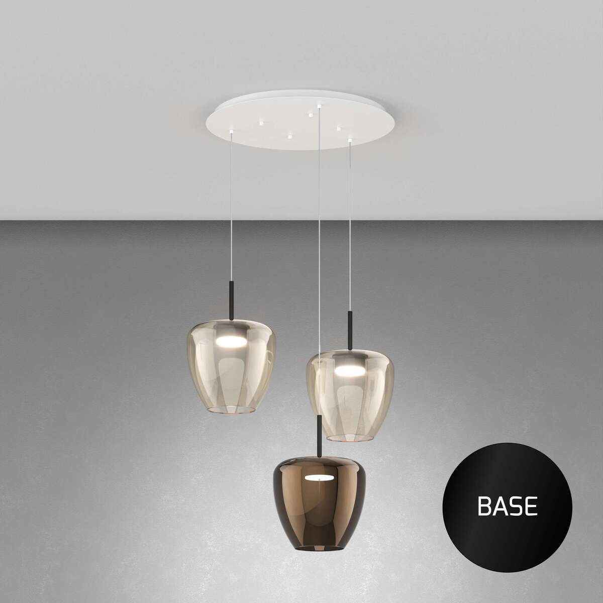 1236NE/S3 TG-AB SOSP. NERO 3 LUCI TONDO VETRI GRANDI (2 AMBRA + 1 BRONZO)