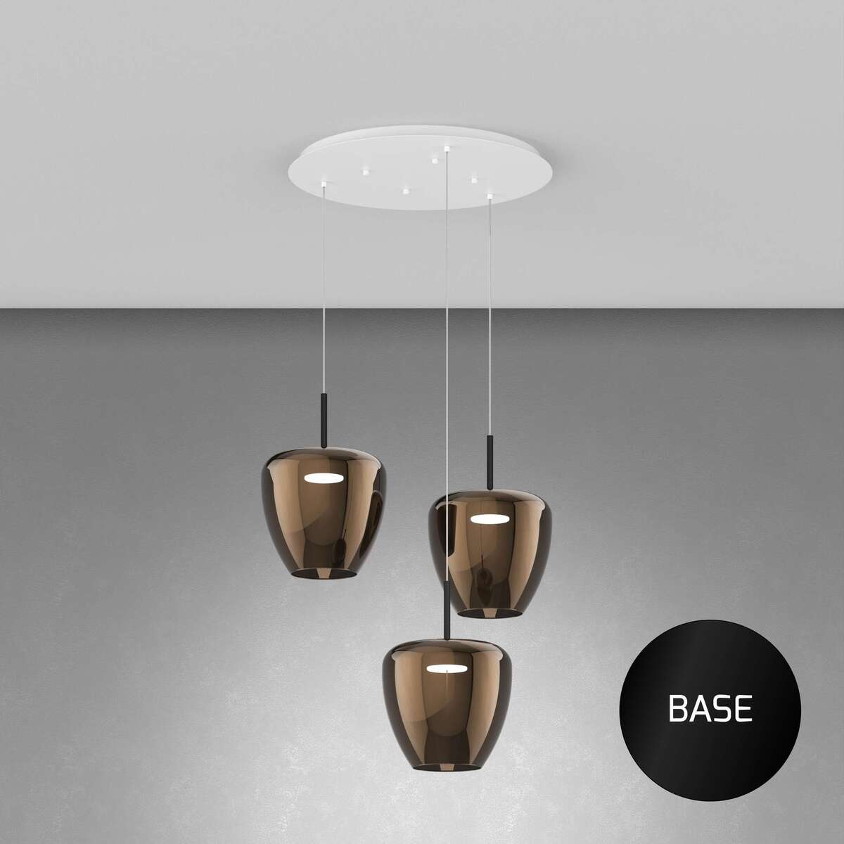 1236NE/S3 TG-BR SOSP. NERO 3 LUCI TONDO VETRI GRANDI BRONZO
