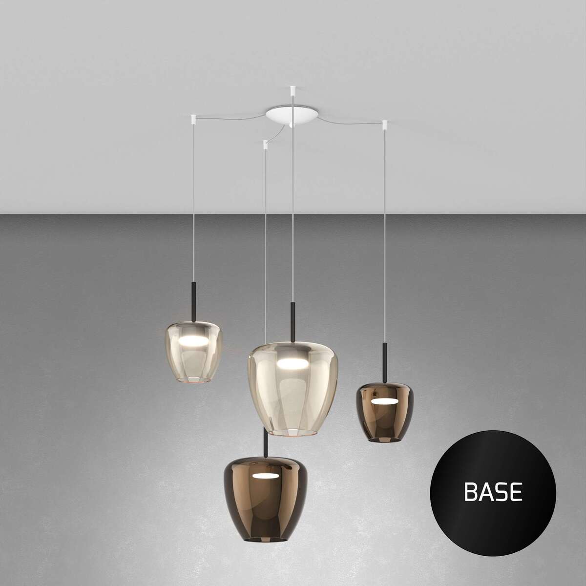 1236NE/S4 SMIX-AB SOSP. NERO 4 LUCI SPOSTABILE VETRI (1 PICCOLO AMBRA + 1 PICCOLO BRONZO + 1 GRANDE AMBRA + 1 GRANDE BRONZO)