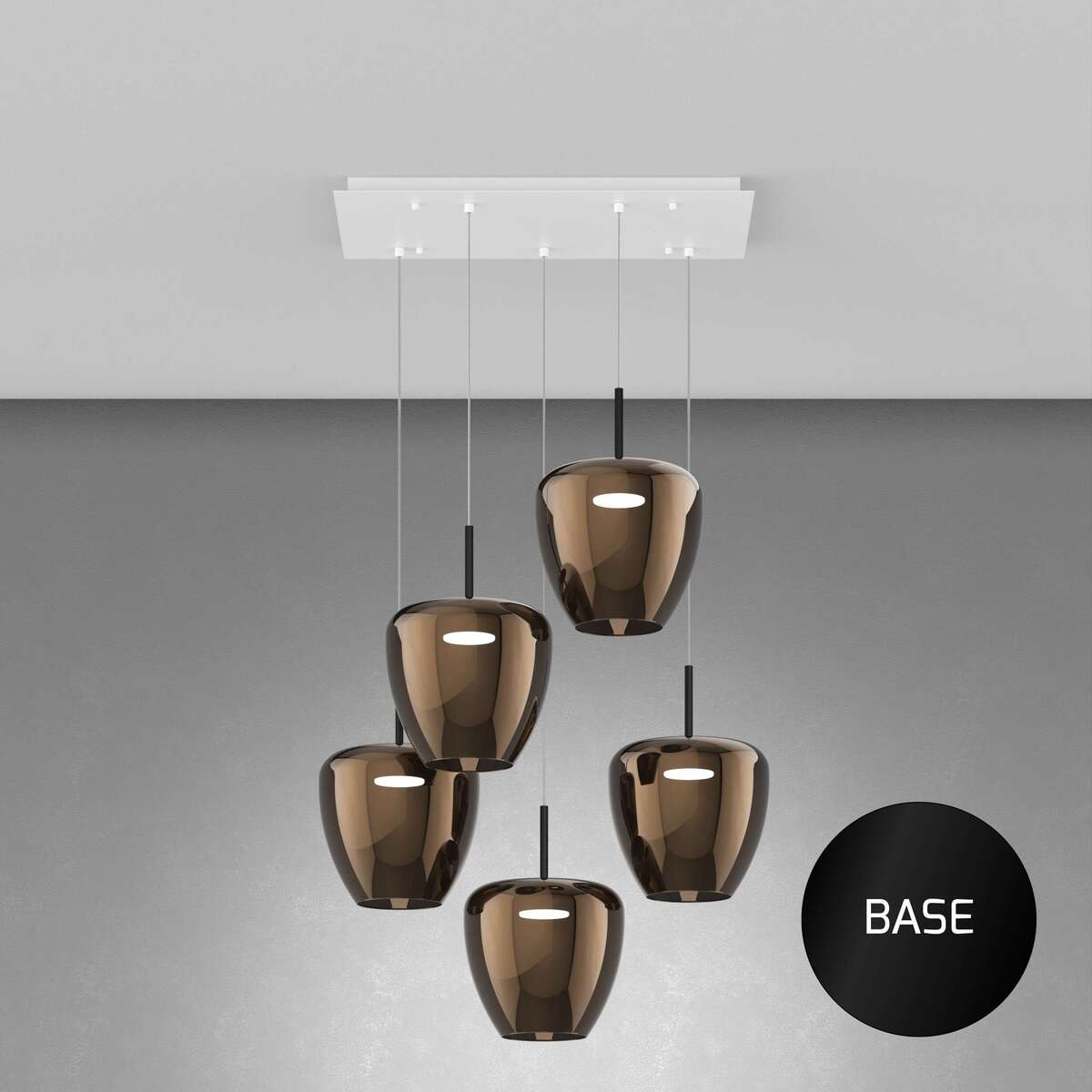 1236NE/S5 RG-BR SOSP. NERO 5 LUCI RETTANGOLARE VETRI GRANDI BRONZO