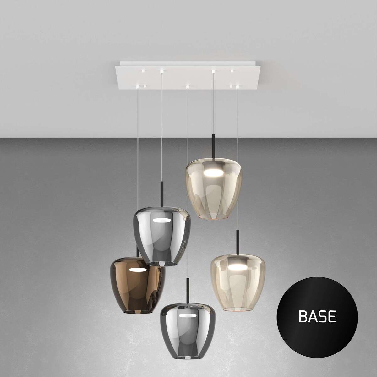 1236NE/S5 RG-MC SOSP. NERO 5 LUCI RETTANGOLARE VETRI GRANDI (2 AMBRA + 2 BRONZO + 1 FUME)