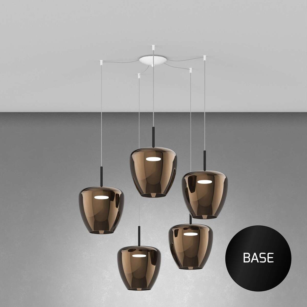 1236NE/S5 SG-BR SOSP. NERO 5 LUCI SPOSTABILE VETRI GRANDI BRONZO