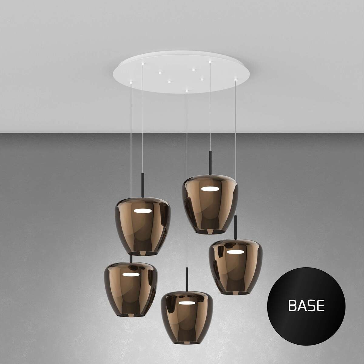 1236NE/S5 TG-BR SOSP. NERO 5 LUCI TONDO VETRI GRANDI BRONZO