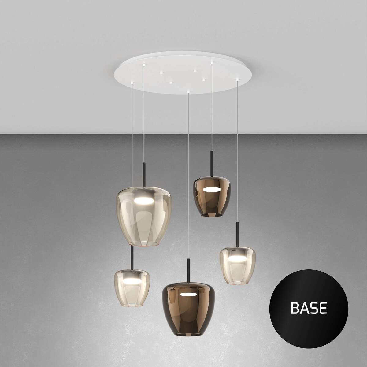 1236NE/S5 TMIX-AB SOSP. NERO 5 LUCI TONDO VETRI (2 PICCOLO AMBRA + 1 PICCOLO BRONZO + 1 GRANDE AMBRA + 1 GRANDE BRONZO)