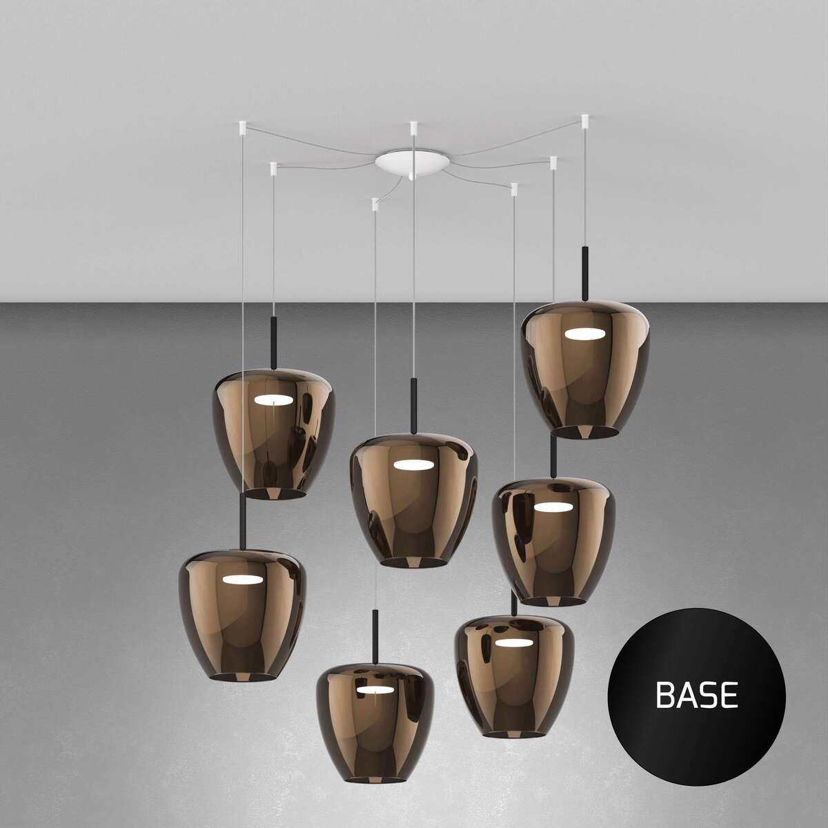 1236NE/S7 SG-BR SOSP. NERO 7 LUCI SPOSTABILE VETRI GRANDI BRONZO
