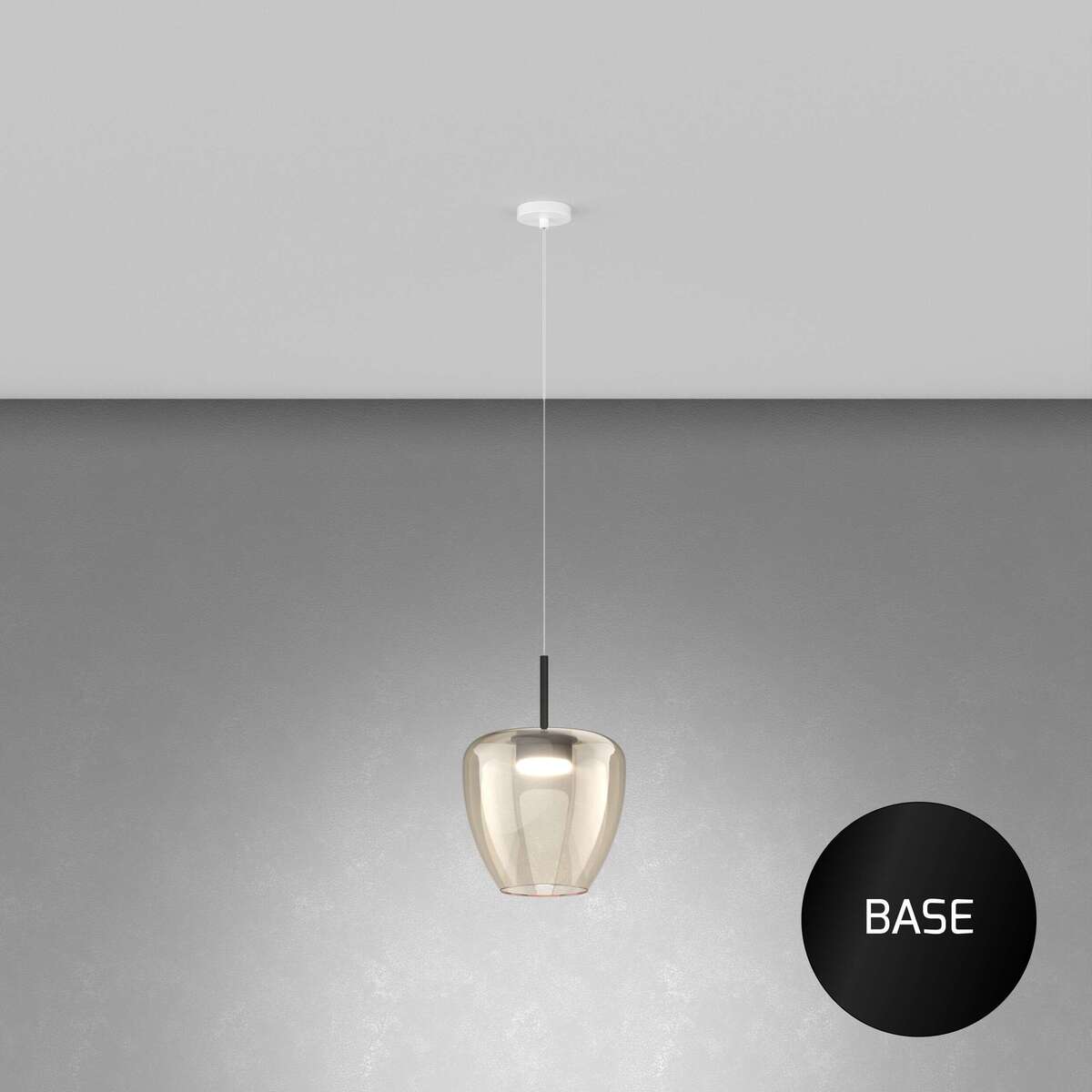 1236NE/SG-AM SOSP. NERO 1 LUCE VETRO GRANDE AMBRA