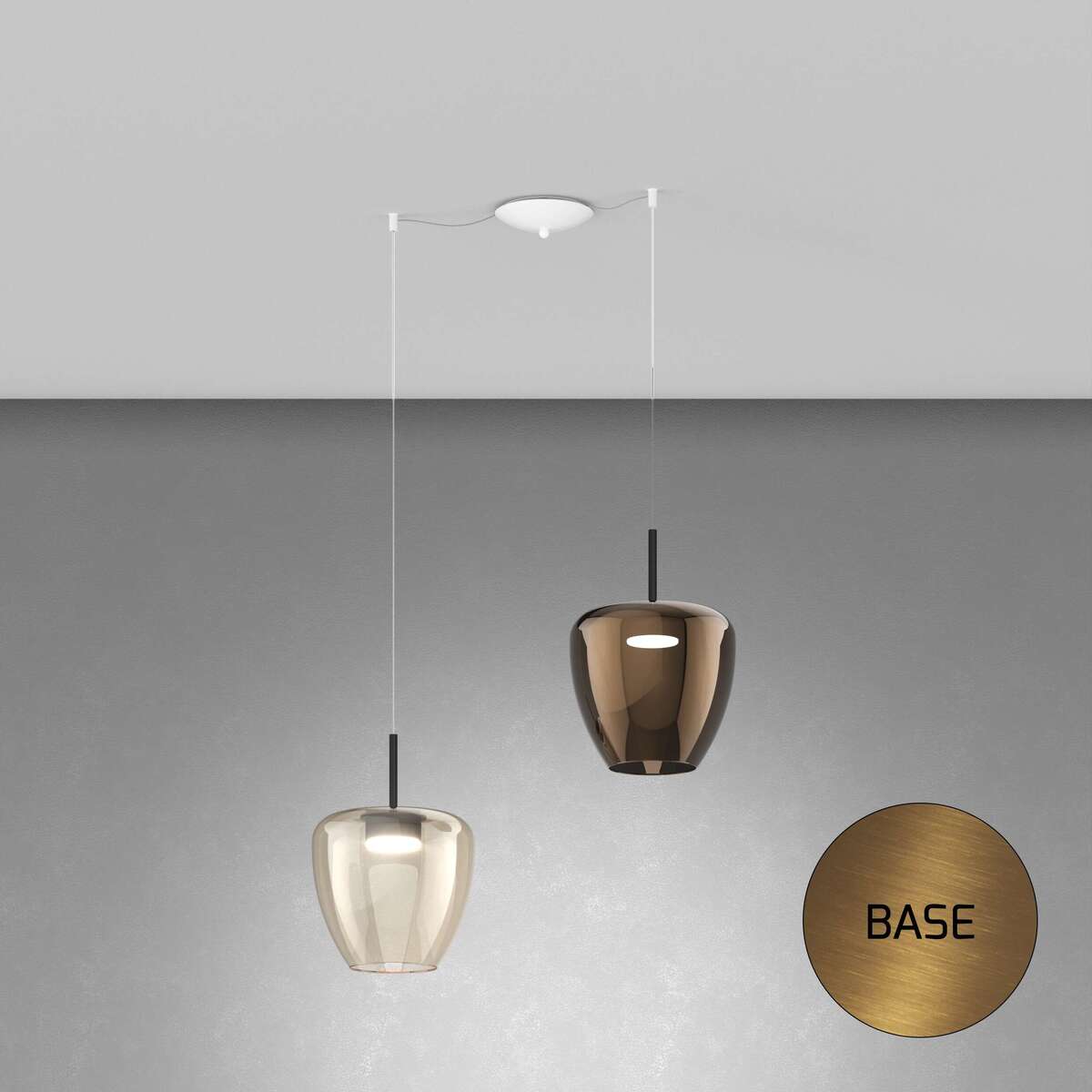 1236OS/S2 SG-AB SOSP. OTTONE SAT. 2 LUCI SPOSTABILE VETRI GRANDI (1 AMBRA + 1 BRONZO)