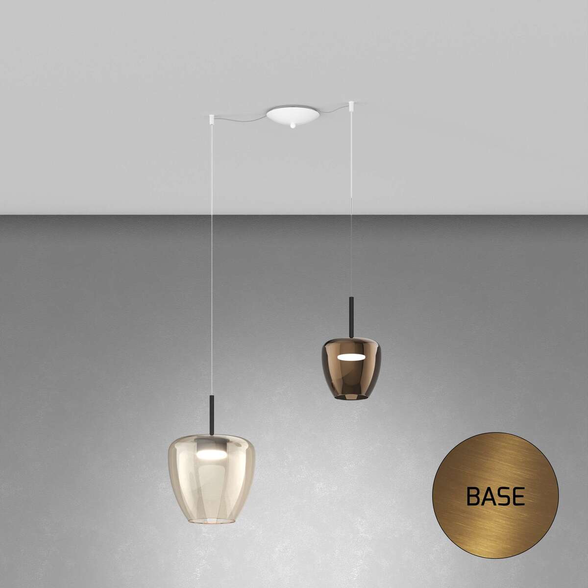 1236OS/S2 SMIX-AB SOSP. OTTONE SAT. 2 LUCI SPOSTABILE VETRI (1 PICCOLO BRONZO + 1 GRANDE AMBRA)
