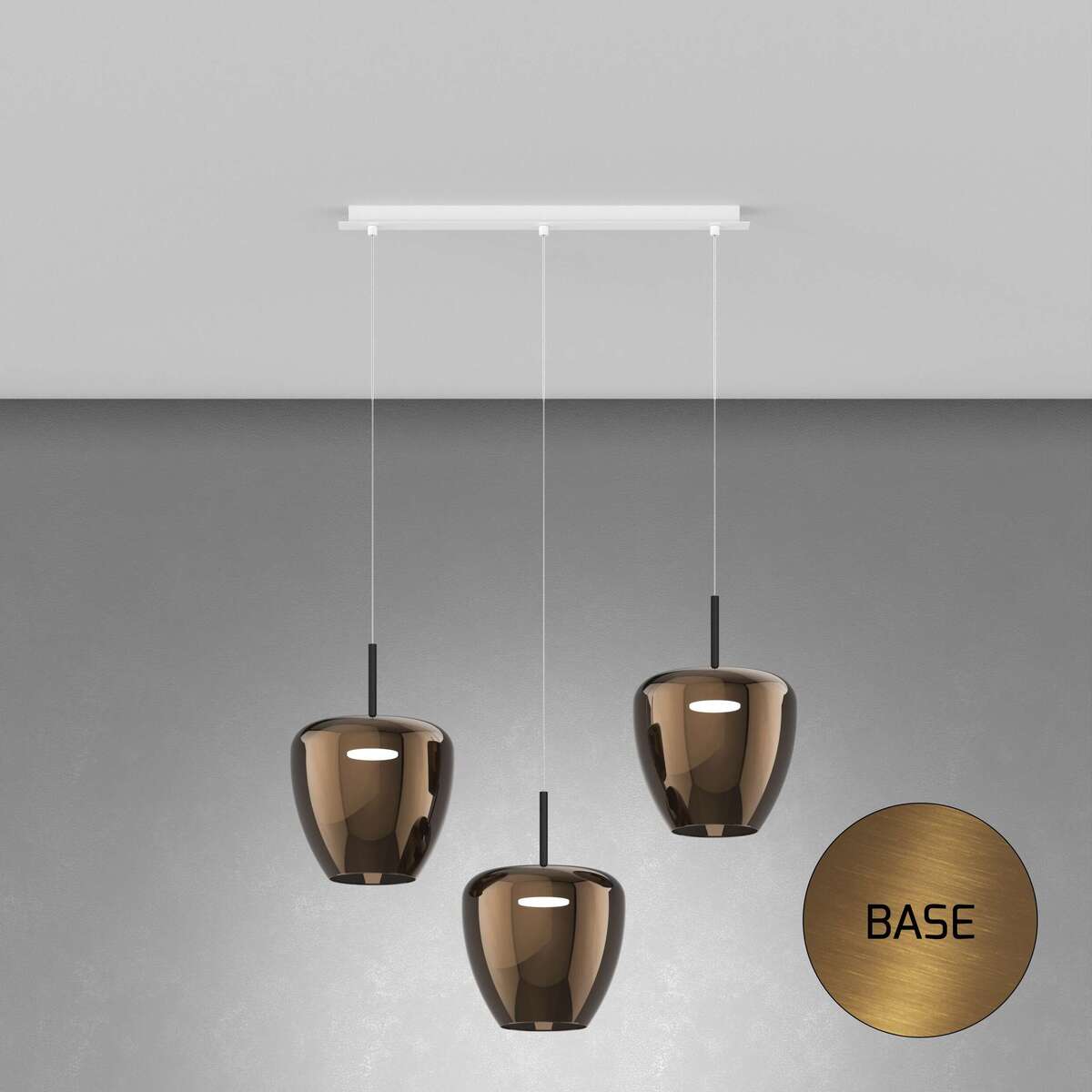 1236OS/S3 RG-BR SOSP. OTTONE SAT. 3 LUCI RETTANGOLARE VETRI GRANDI BRONZO