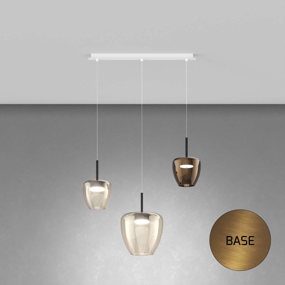1236OS/S3 RMIX-AB SOSP. OTTONE SAT. 3 LUCI RETTANGOLARE VETRI (1 PICCOLO AMBRA + 1 PICCOLO BRONZO + 1 GRANDE AMBRA)