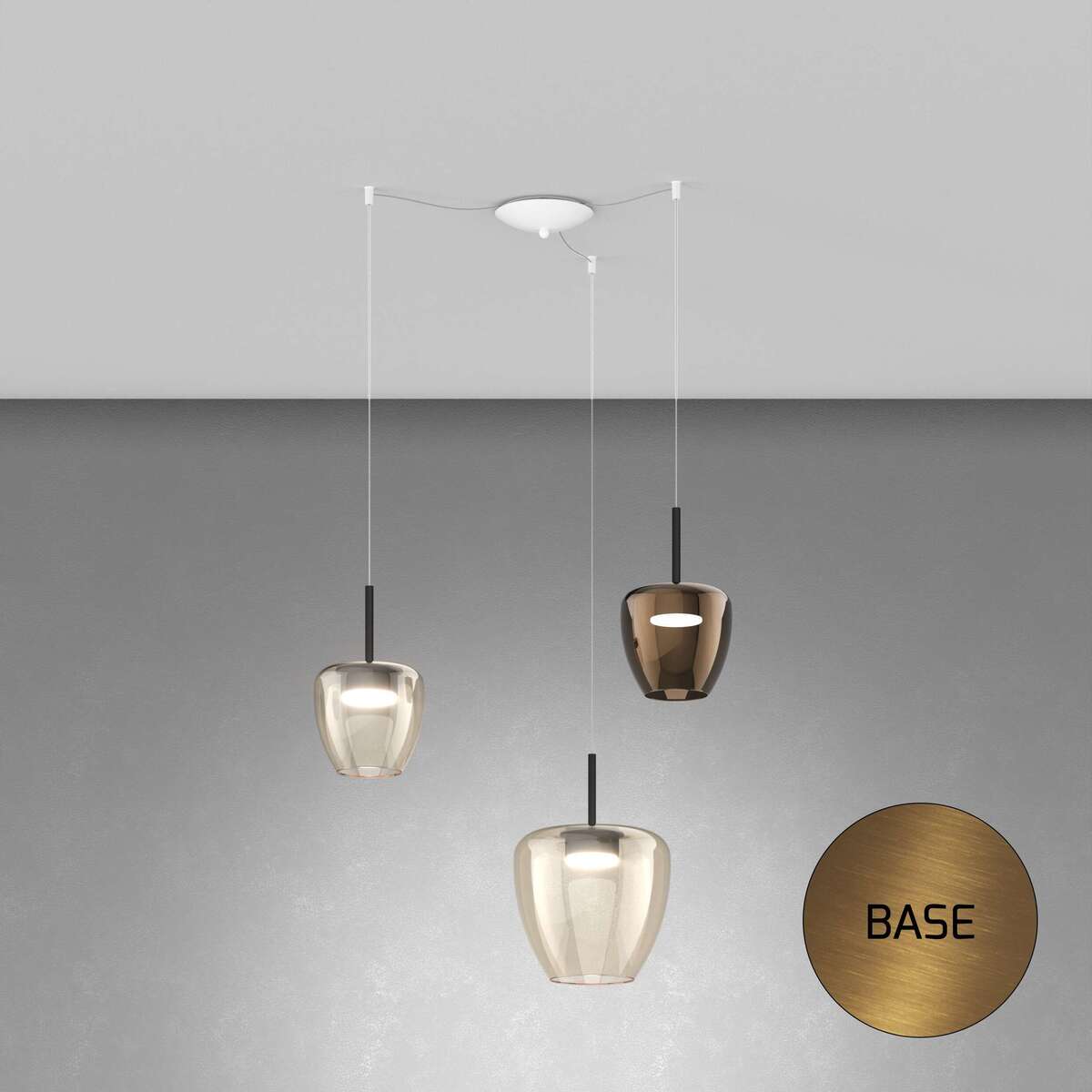 1236OS/S3 SMIX-AB SOSP. OTTONE SAT. 3 LUCI SPOSTABILE VETRI (1 PICCOLO AMBRA + 1 PICCOLO BRONZO + 1 GRANDE AMBRA)
