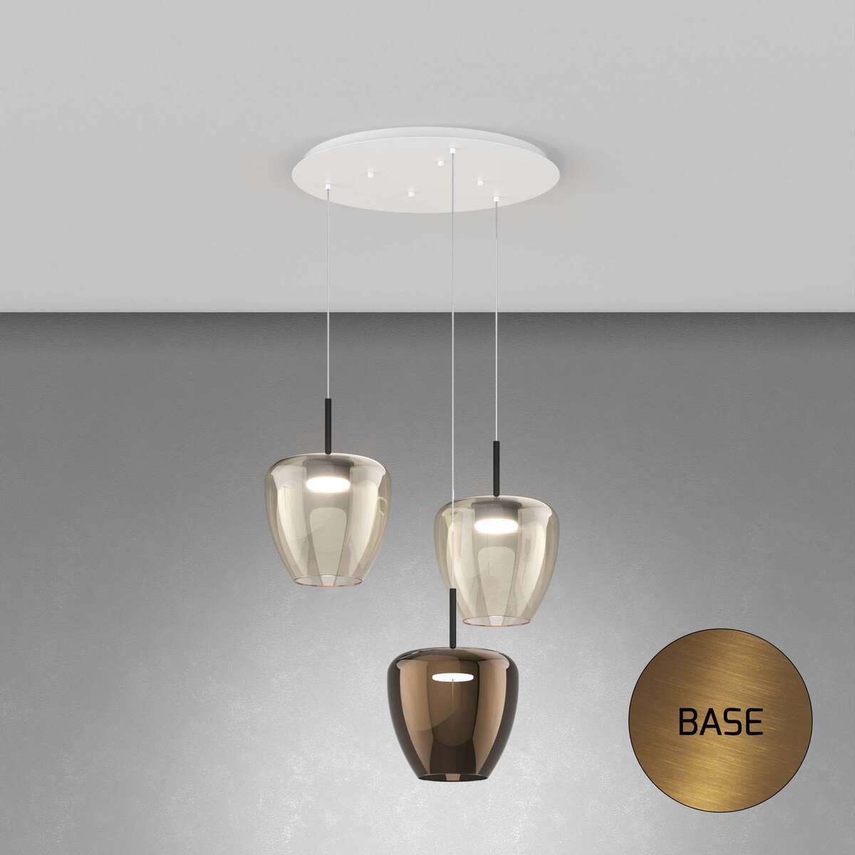 1236OS/S3 TG-AB SOSP. OTTONE SAT. 3 LUCI TONDO VETRI GRANDI (2 AMBRA + 1 BRONZO)