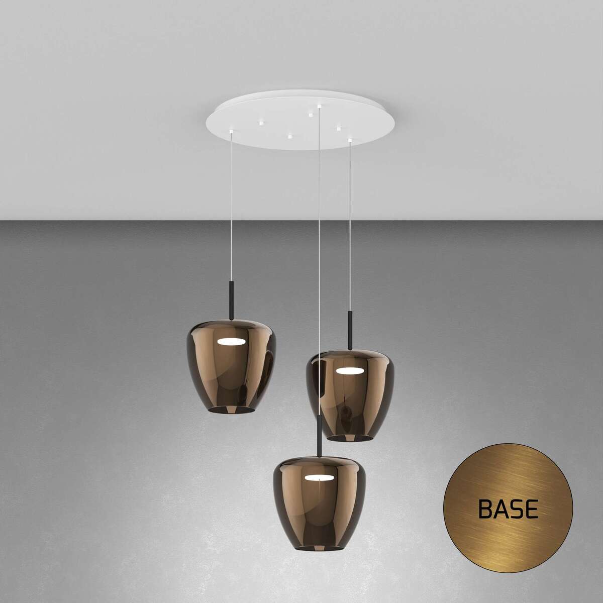 1236OS/S3 TG-BR SOSP. OTTONE SAT. 3 LUCI TONDO VETRI GRANDI BRONZO