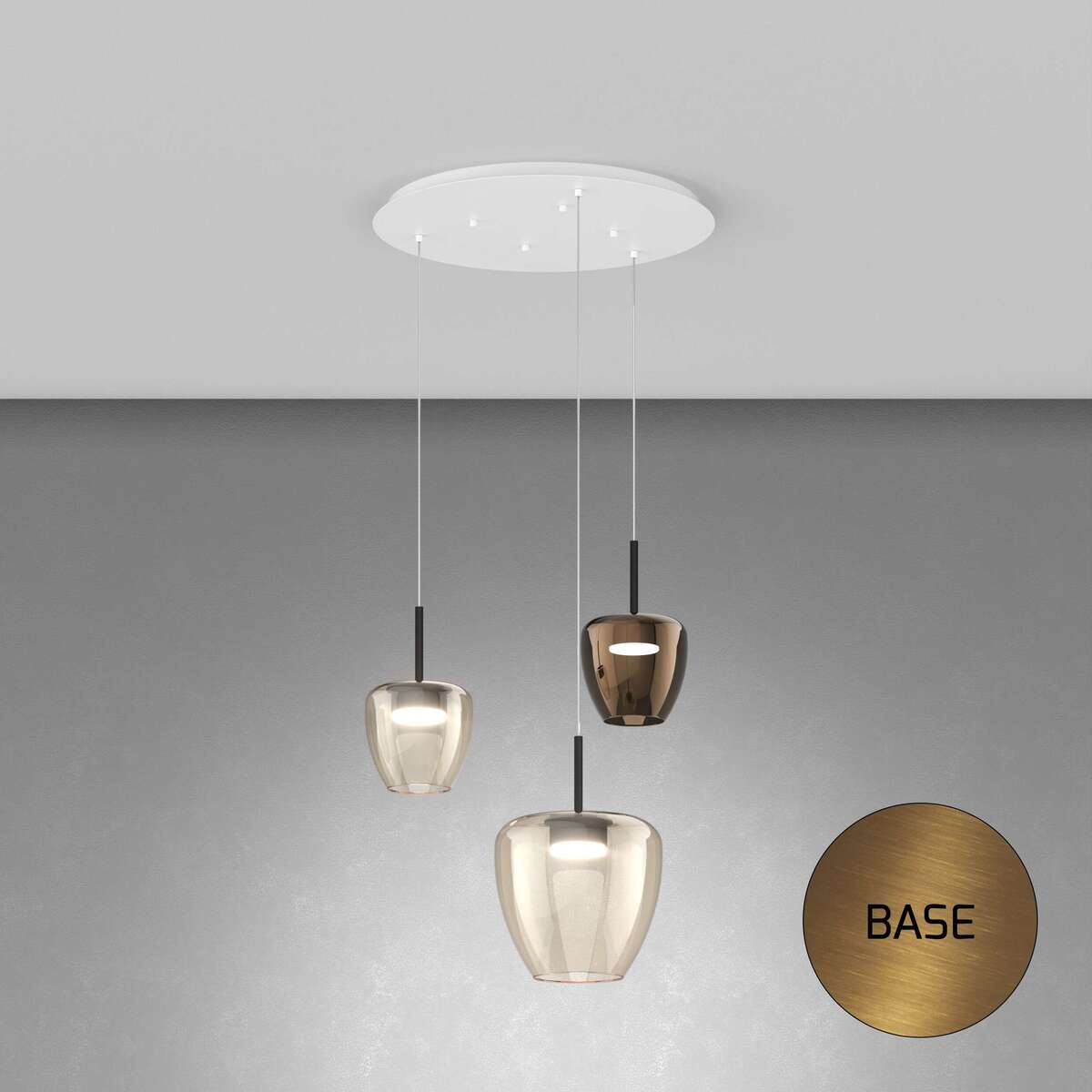 1236OS/S3 TMIX-AB SOSP. OTTONE SAT. 3 LUCI TONDO VETRI (1 PICCOLO AMBRA + 1 PICCOLO BRONZO + 1 GRANDE AMBRA)