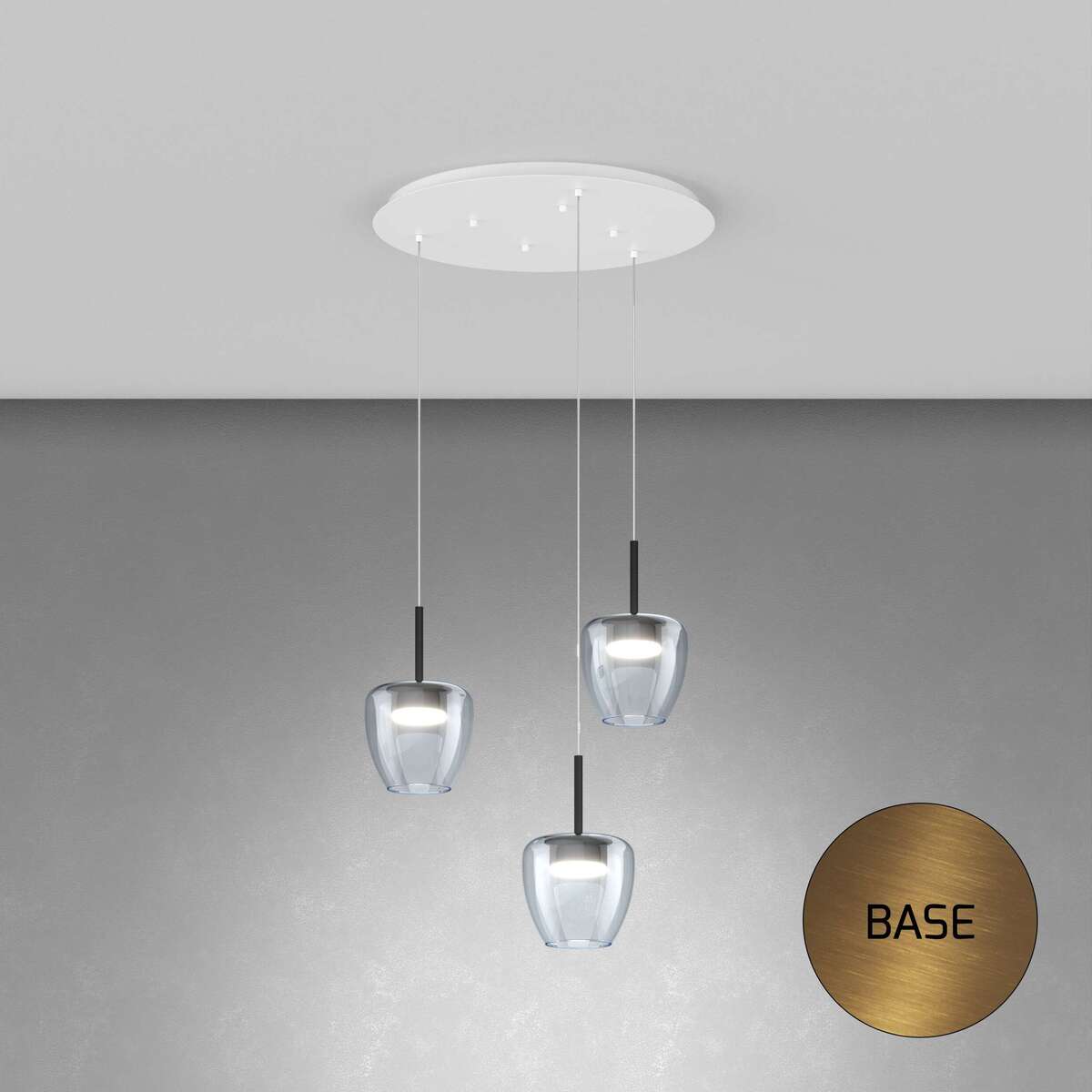 1236OS/S3 TP-BL SOSP. OTTONE SAT. 3 LUCI TONDO VETRI PICCOLI BLU