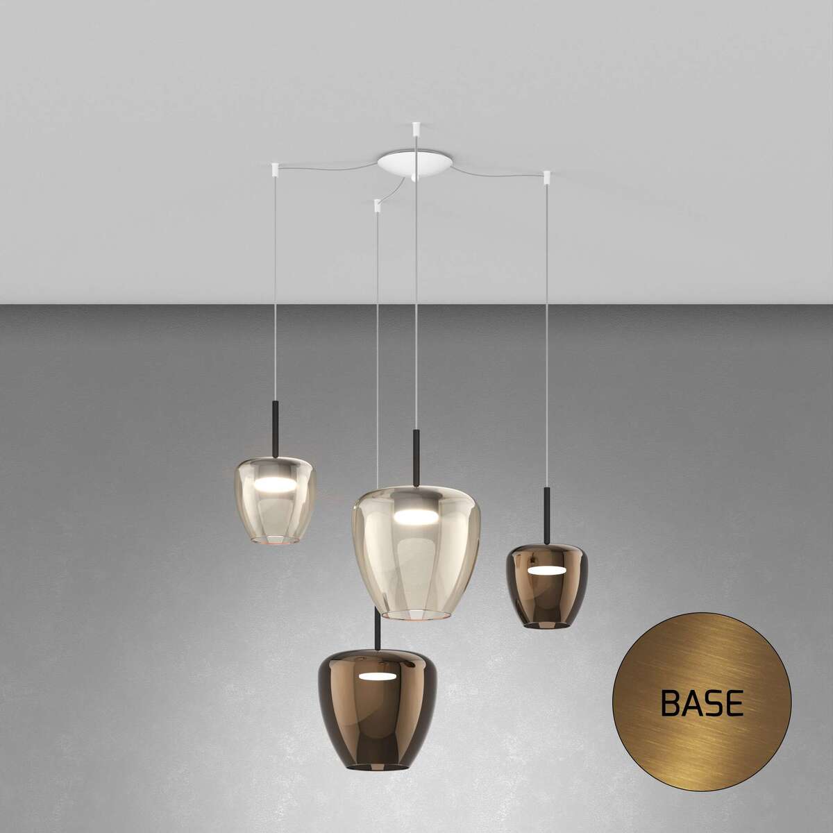 1236OS/S4 SMIX-AB SOSP. OTTONE SAT. 4 LUCI SPOSTABILE VETRI (1 PICCOLO AMBRA + 1 PICCOLO BRONZO + 1 GRANDE AMBRA + 1 GRANDE BRONZO)