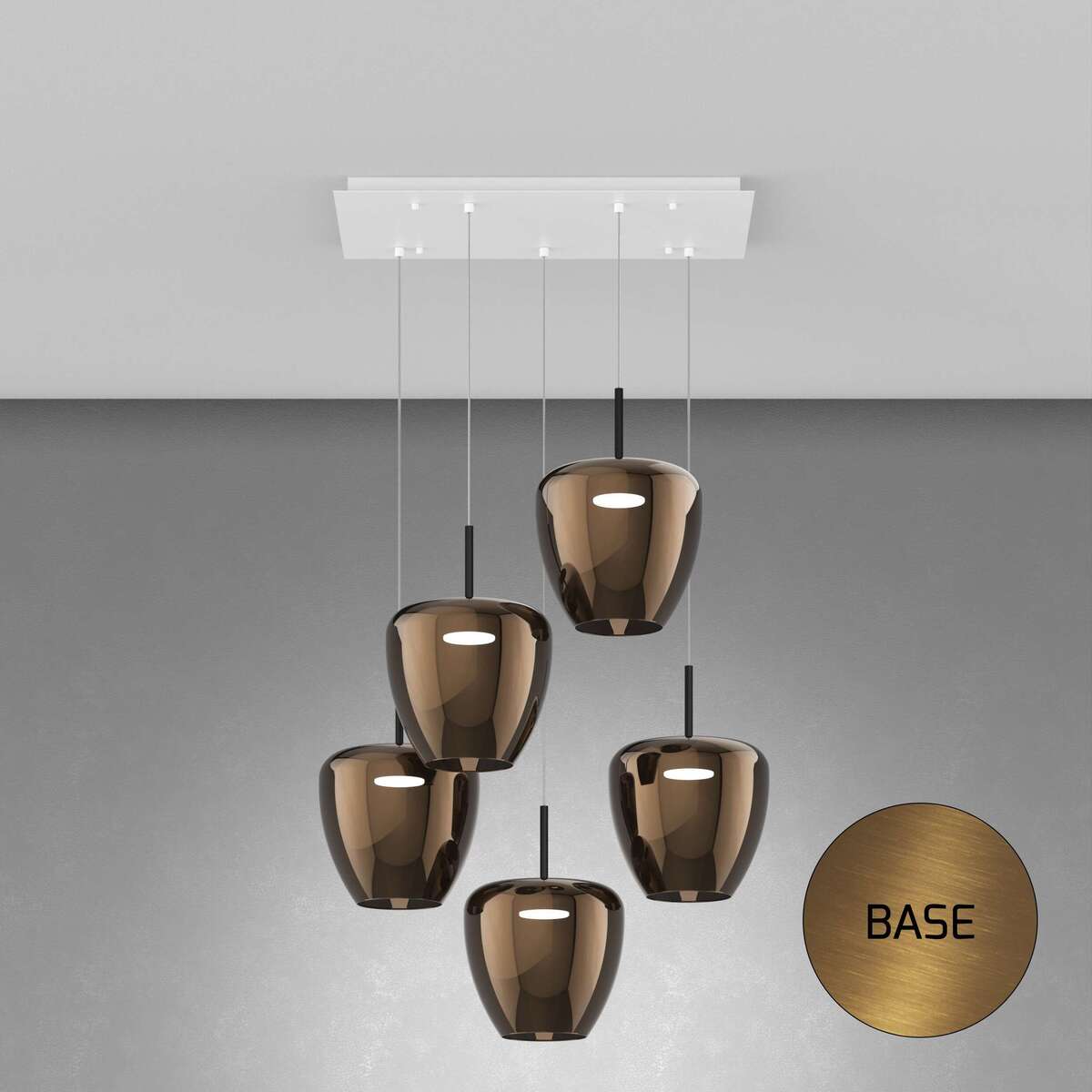 1236OS/S5 RG-BR SOSP. OTTONE SAT. 5 LUCI RETTANGOLARE VETRI GRANDI BRONZO