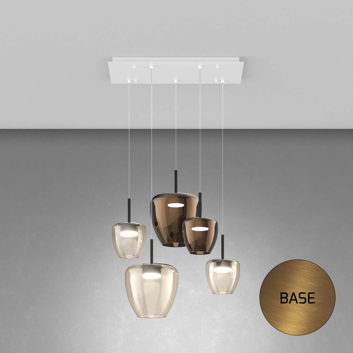 1236OS/S5 RMIX-AB SOSP. OTTONE SAT. 5 LUCI RETTANGOLARE VETRI (2 PICCOLO AMBRA + 1 PICCOLO BRONZO + 1 GRANDE AMBRA + 1 GRANDE BRONZO)