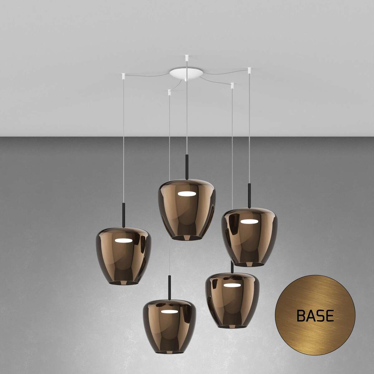 1236OS/S5 SG-BR SOSP. OTTONE SAT. 5 LUCI SPOSTABILE VETRI GRANDI BRONZO