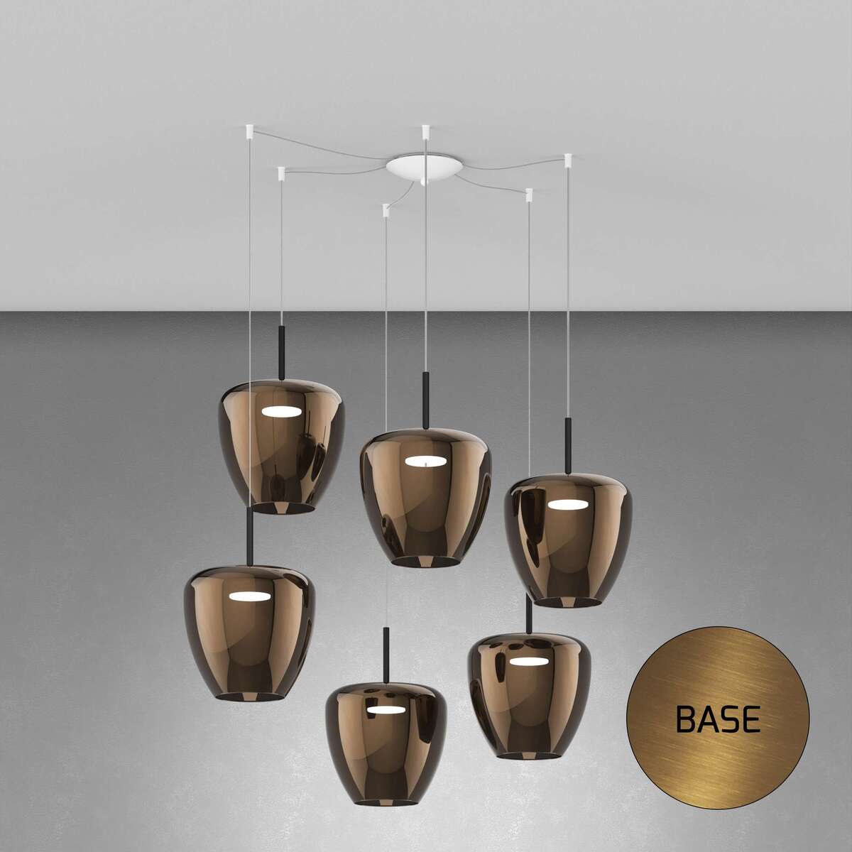 1236OS/S6 SG-BR SOSP. OTTONE SAT. 6 LUCI SPOSTABILE VETRI GRANDI BRONZO