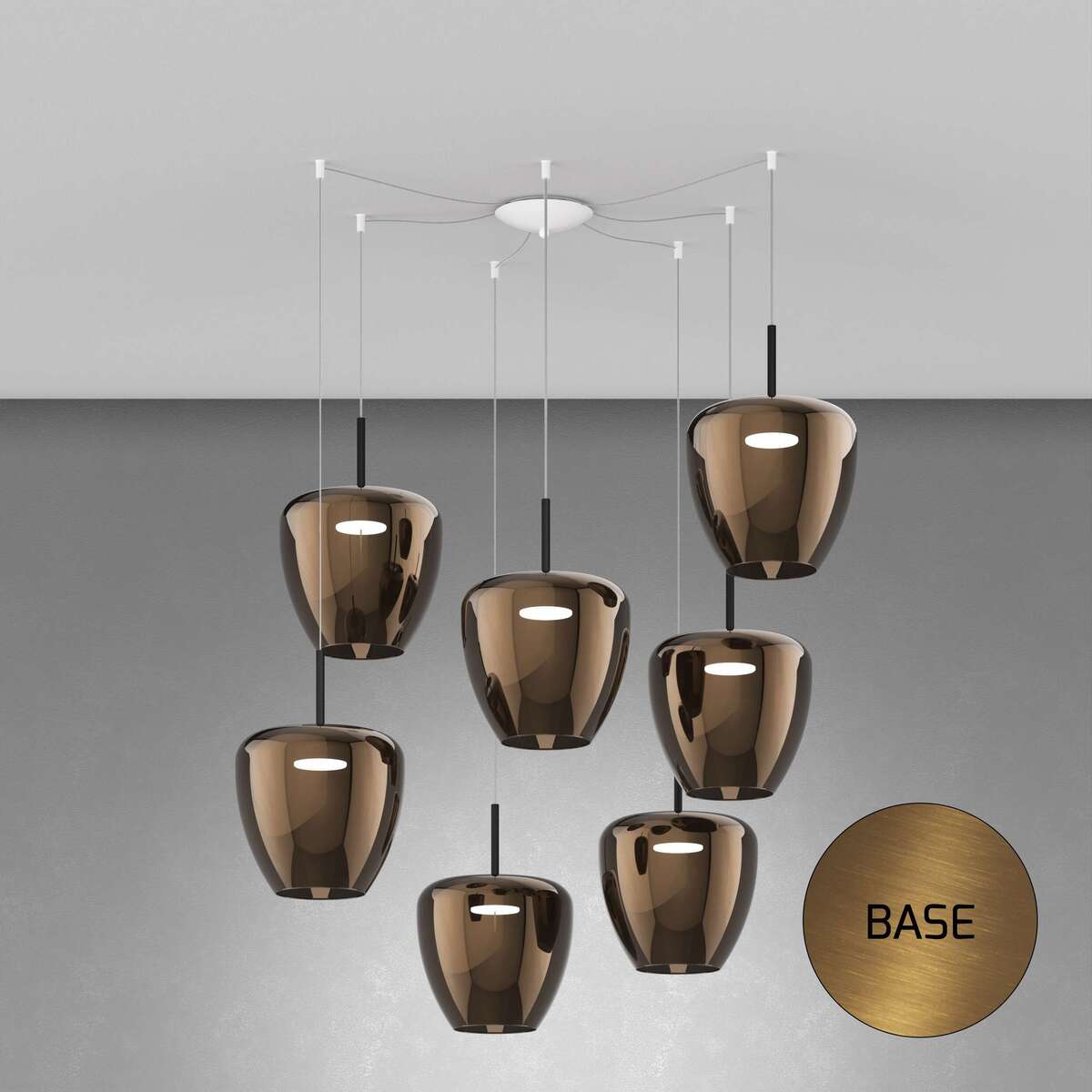 1236OS/S7 SG-BR SOSP. OTTONE SAT. 7 LUCI SPOSTABILE VETRI GRANDI BRONZO