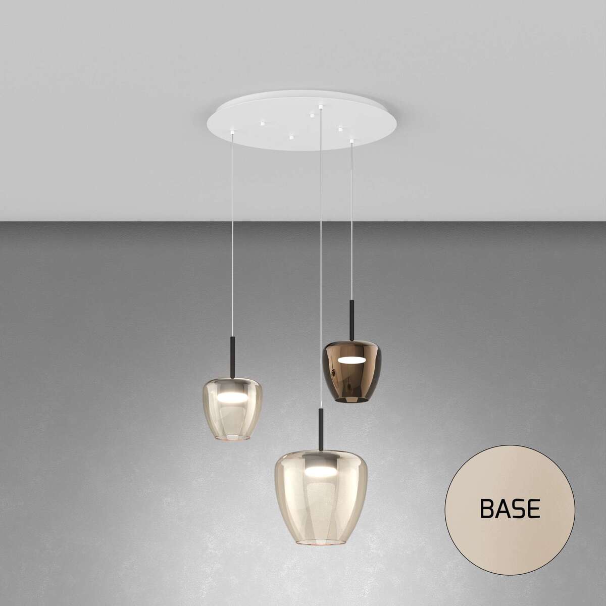 1236SA/S3 TMIX-AB SOSP. SABBIA 3 LUCI TONDO VETRI (1 PICCOLO AMBRA + 1 PICCOLO BRONZO + 1 GRANDE AMBRA)