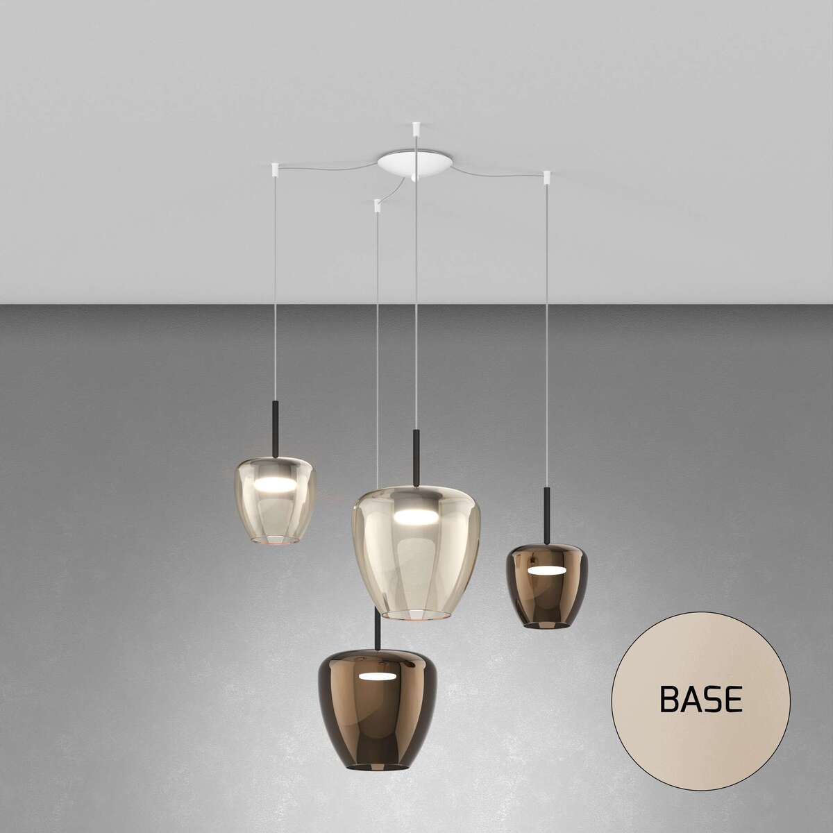1236SA/S4 SMIX-AB SOSP. SABBIA 4 LUCI SPOSTABILE VETRI (1 PICCOLO AMBRA + 1 PICCOLO BRONZO + 1 GRANDE AMBRA + 1 GRANDE BRONZO)