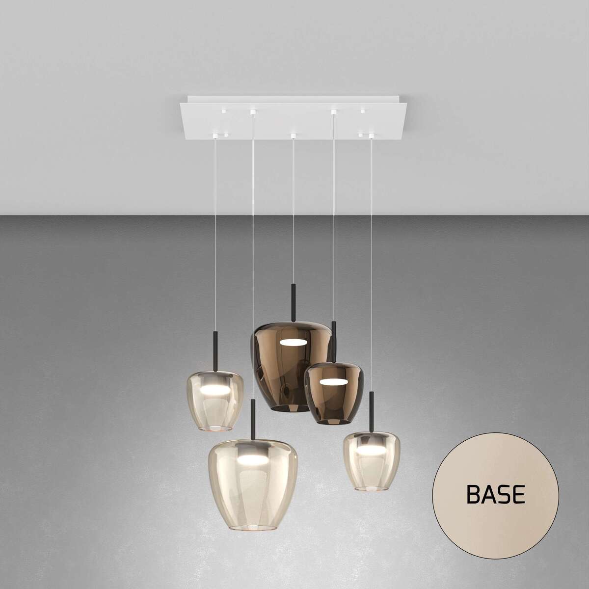 1236SA/S5 RMIX-AB SOSP. SABBIA 5 LUCI RETTANGOLARE VETRI (2 PICCOLO AMBRA + 1 PICCOLO BRONZO + 1 GRANDE AMBRA + 1 GRANDE BRONZO)