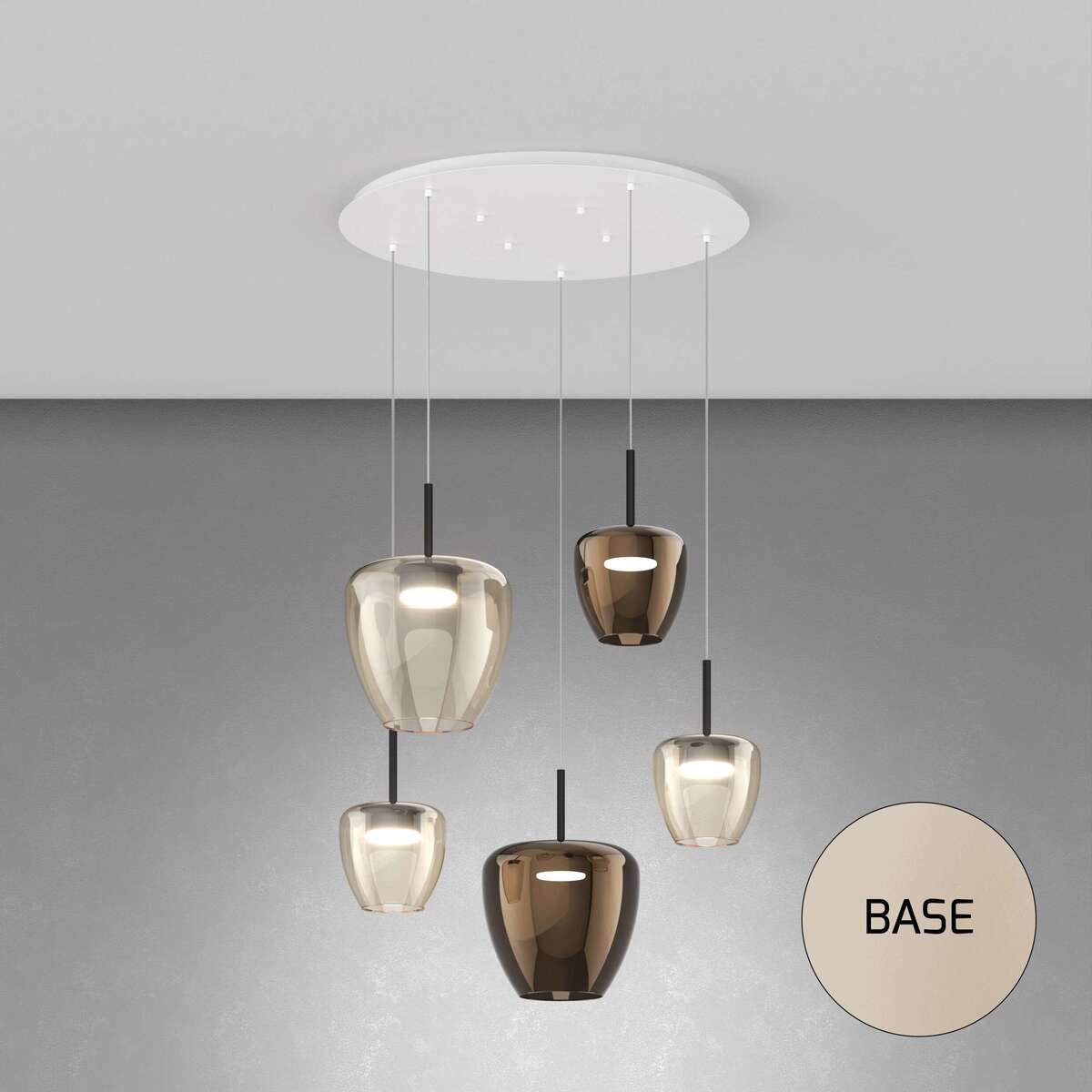 1236SA/S5 TMIX-AB SOSP. SABBIA 5 LUCI TONDO VETRI (2 PICCOLO AMBRA + 1 PICCOLO BRONZO + 1 GRANDE AMBRA + 1 GRANDE BRONZO)