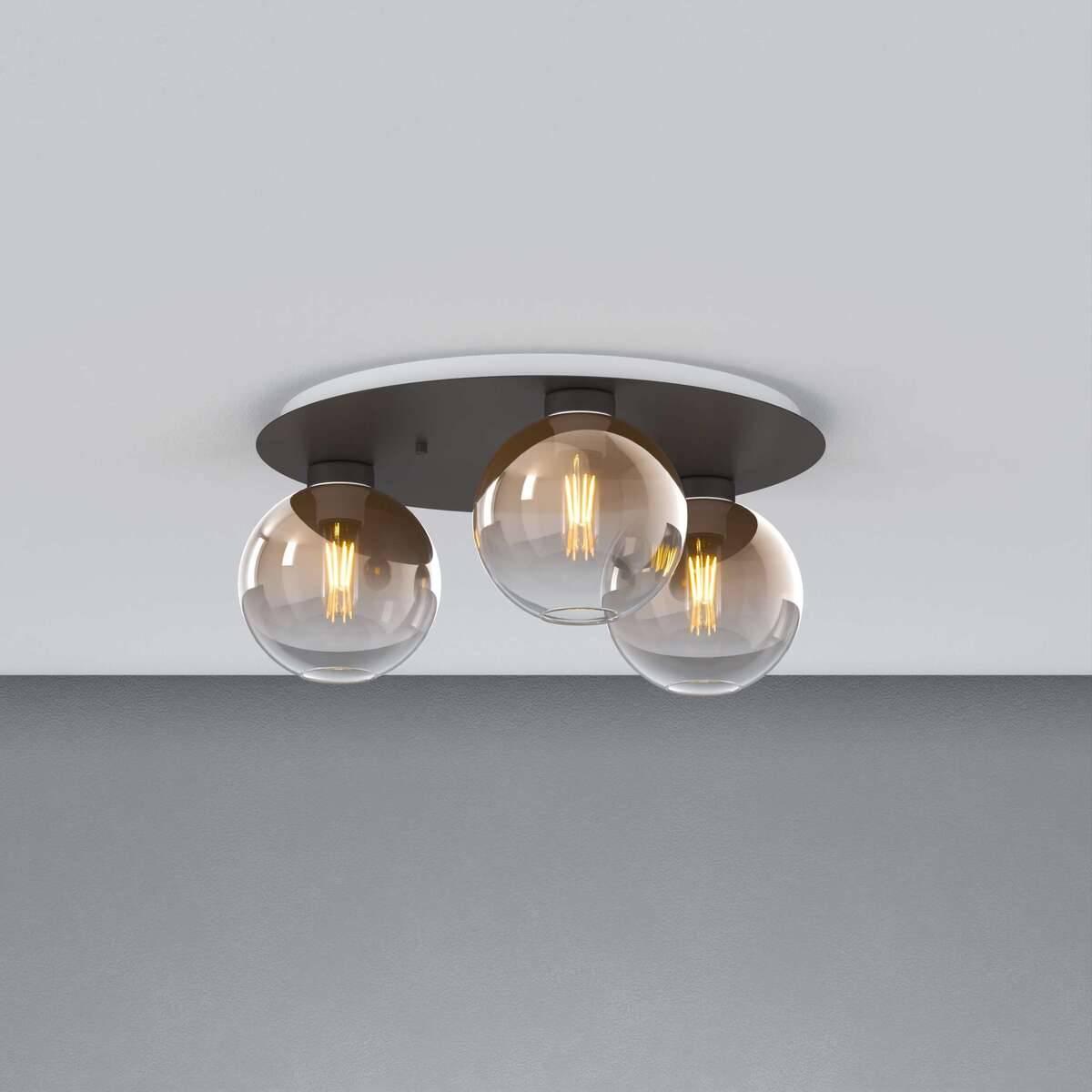 1240NB/PL3 T-BR L-LINE PLAFONIERA NEARLY BLACK 3 LUCI TONDO VETRI BRONZO