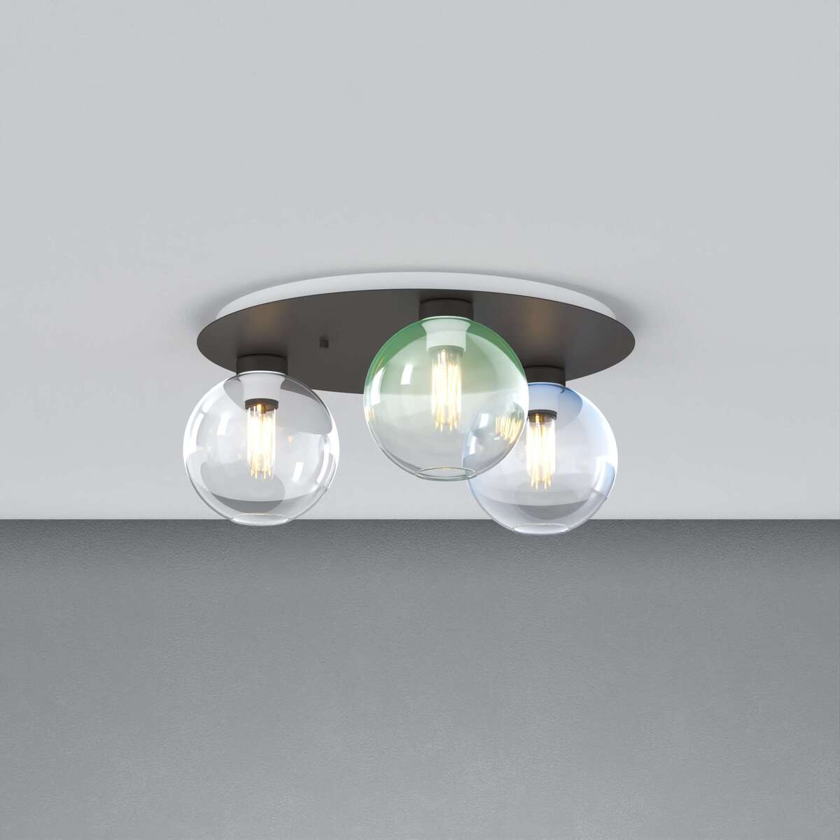 1240NB/PL3 T-MP L-LINE PLAFONIERA NEARLY BLACK 3 LUCI TONDO VETRI 1X AMBRA + 1X VERDE + 1X BLU