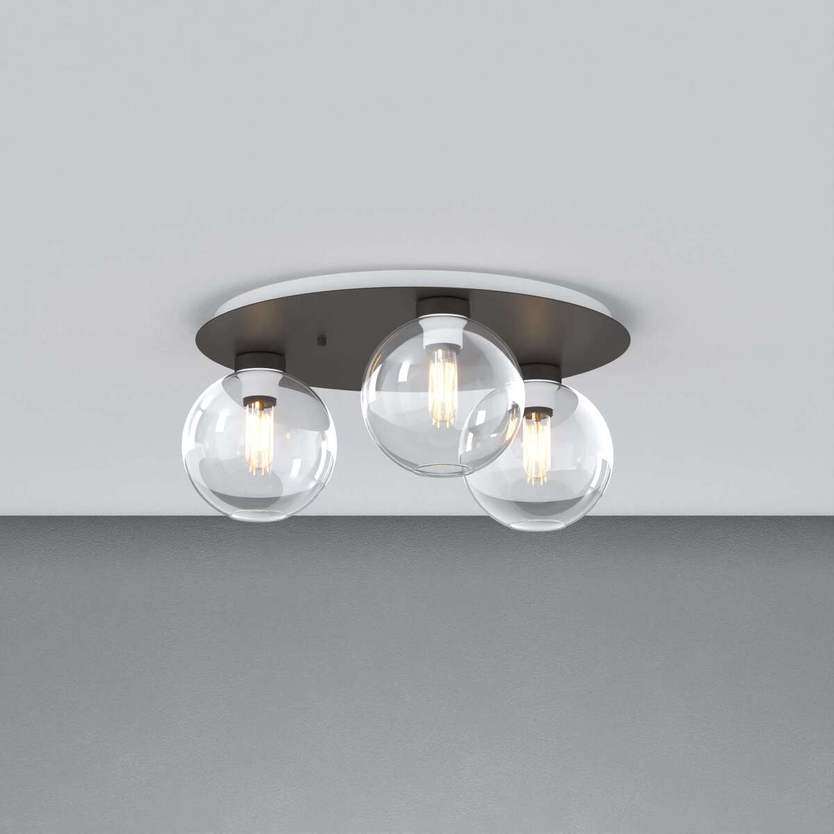 1240NB/PL3 T-TR L-LINE PLAFONIERA NEARLY BLACK 3 LUCI TONDO VETRI TRASPARENTE
