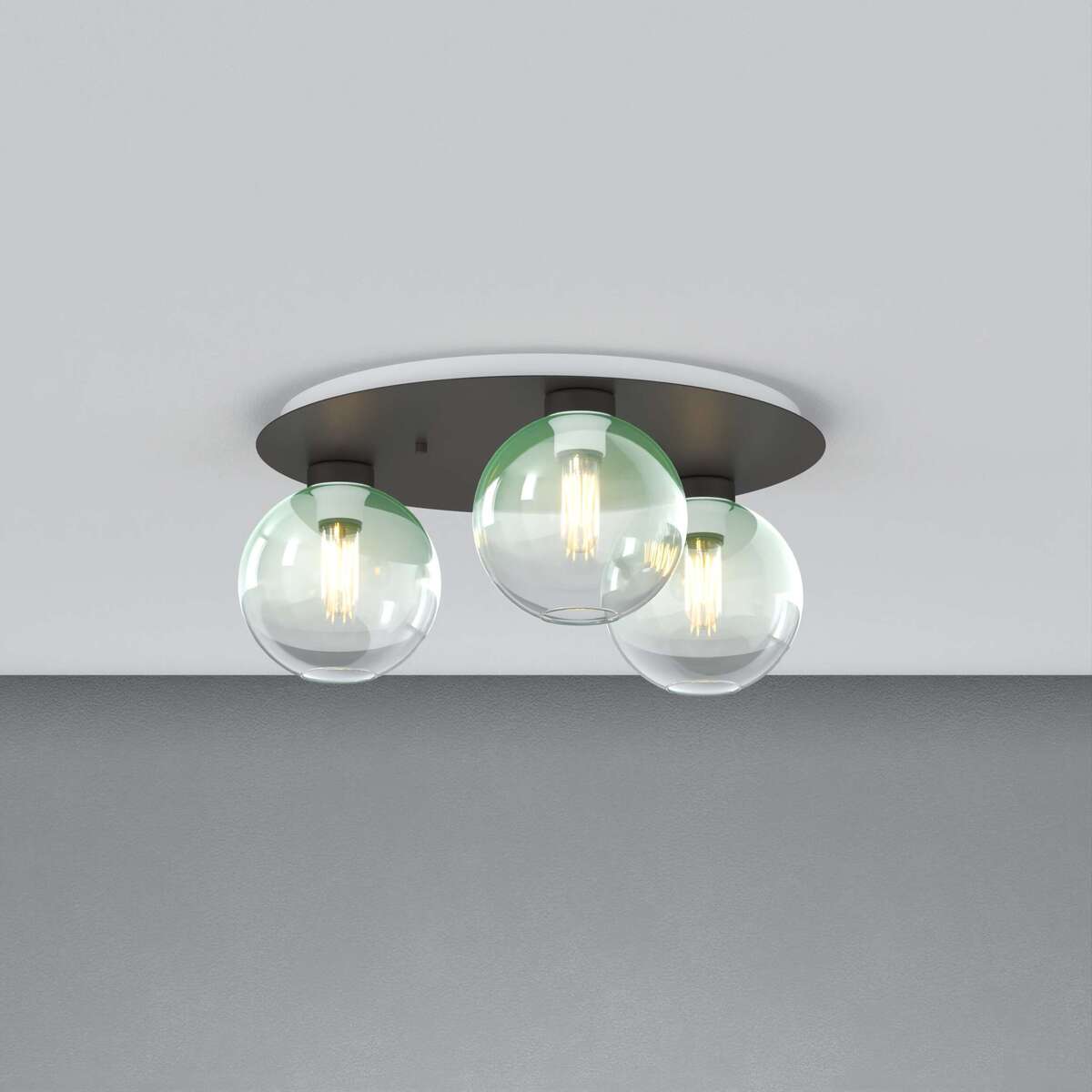 1240NB/PL3 T-VE L-LINE PLAFONIERA NEARLY BLACK 3 LUCI TONDO VETRI VERDE