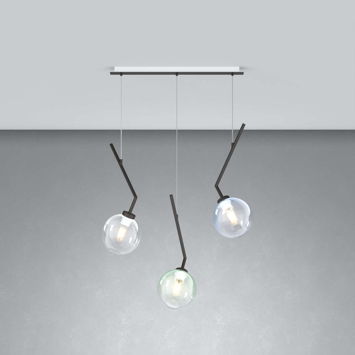 1240NB/S3 R-MP L-LINE SOSP. NEARLY BLACK 3 LUCI RETTANGOLARE VETRI 1X AMBRA + 1X VERDE + 1X BLU