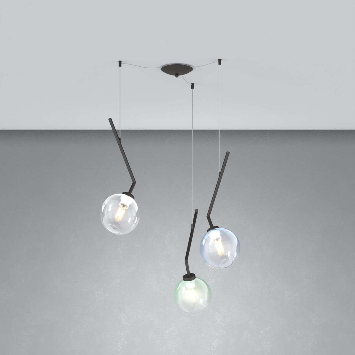 1240NB/S3 S-MP L-LINE SOSP. NEARLY BLACK 3 LUCI SPOSTABILE VETRI 1X AMBRA + 1X VERDE + 1X BLU