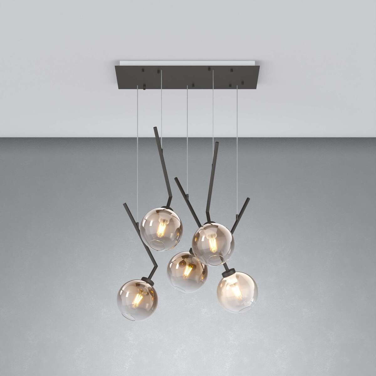 1240NB/S5 R-AB L-LINE SOSP. NEARLY BLACK 5 LUCI RETTANGOLARE VETRI 3X AMBRA + 2X BRONZO