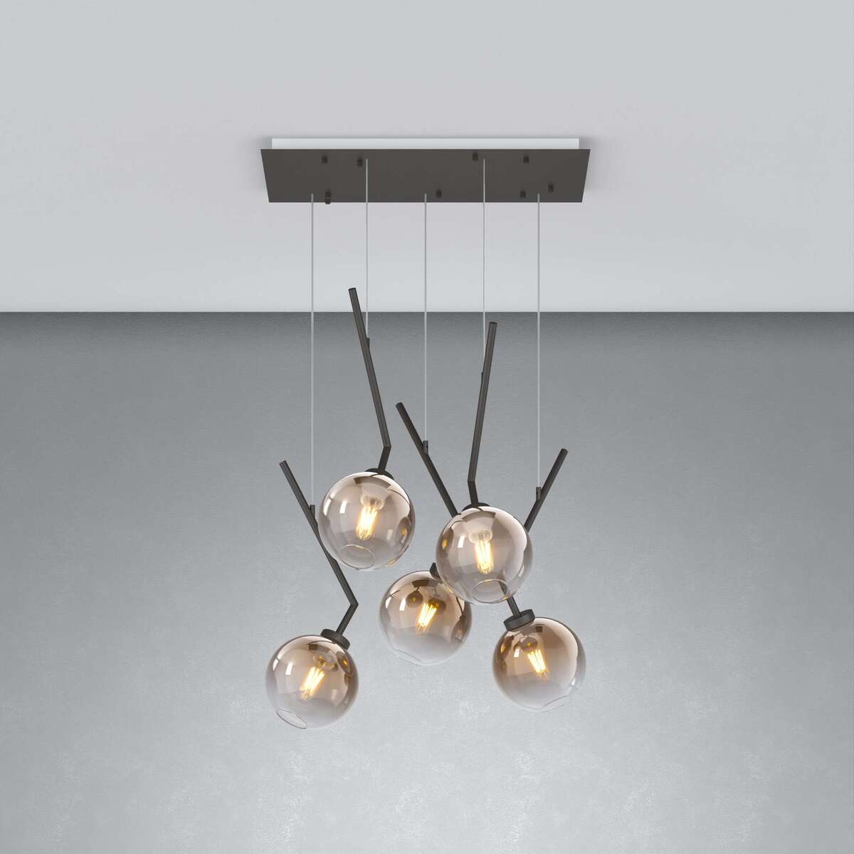 1240NB/S5 R-BR L-LINE SOSP. NEARLY BLACK 5 LUCI RETTANGOLARE VETRI BRONZO