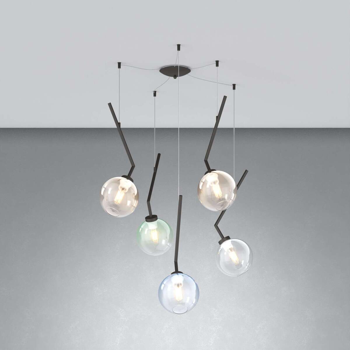 1240NB/S5 S-MP L-LINE SOSP. NEARLY BLACK 5 LUCI SPOSTABILE VETRI 2X AMBRA + 1X VERDE + 1X BLU + 1X TRASPARENTE