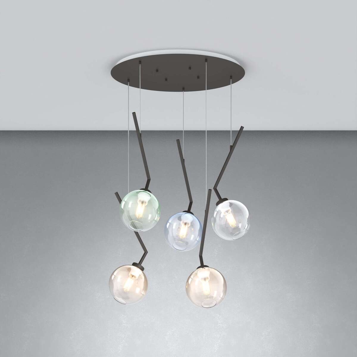 1240NB/S5 T-MP L-LINE SOSP. NEARLY BLACK 5 LUCI TONDO VETRI 2X AMBRA + 1X VERDE + 1X BLU + 1X TRASPARENTE