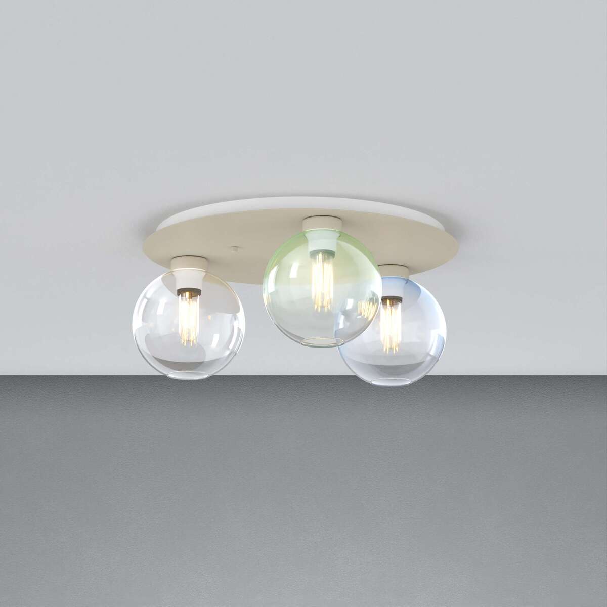 1240SA/PL3 T-MP L-LINE PLAFONIERA SABBIA 3 LUCI TONDO VETRI 1X AMBRA + 1X VERDE + 1X BLU